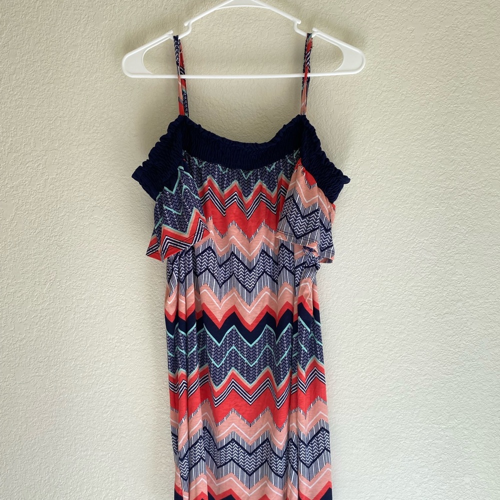 Three Hearts Chevron Dress in Blue, Pink, and Orange